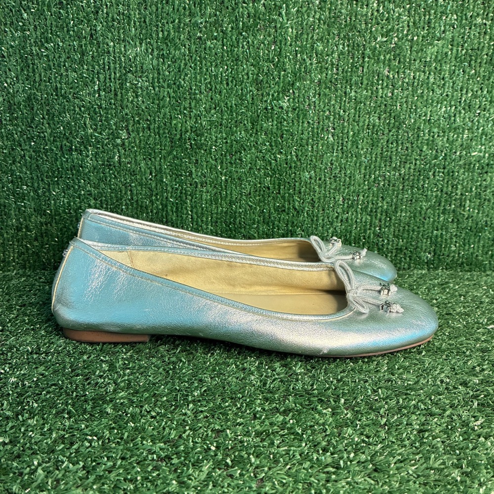Sam Edelman Felicia Bow Metallic Leather Ballet Flats Silver Womens Size 10 Wide